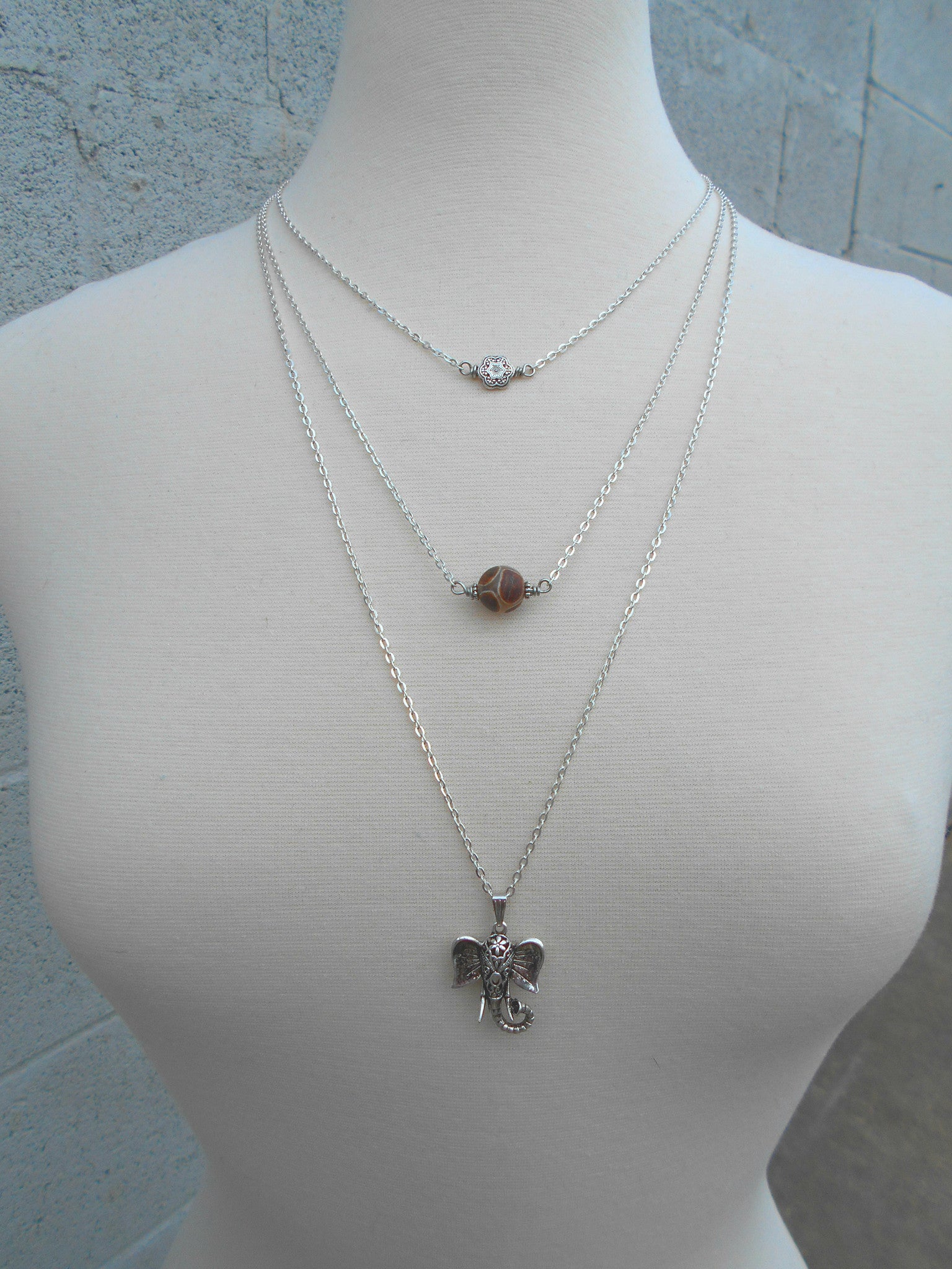 THREE TIER AFRICAN SAFARI ELEPHANT NECKLACE-NECKLACES-JipsiJunk-JipsiJunk