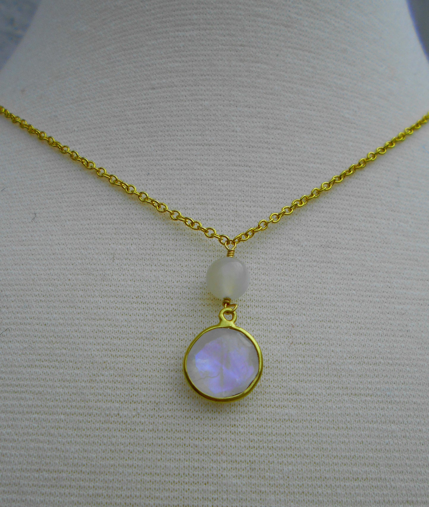 MOONSTONE BEZEL NECKLACE WITH GOLD CHAIN-NECKLACES-JipsiJunk-JipsiJunk