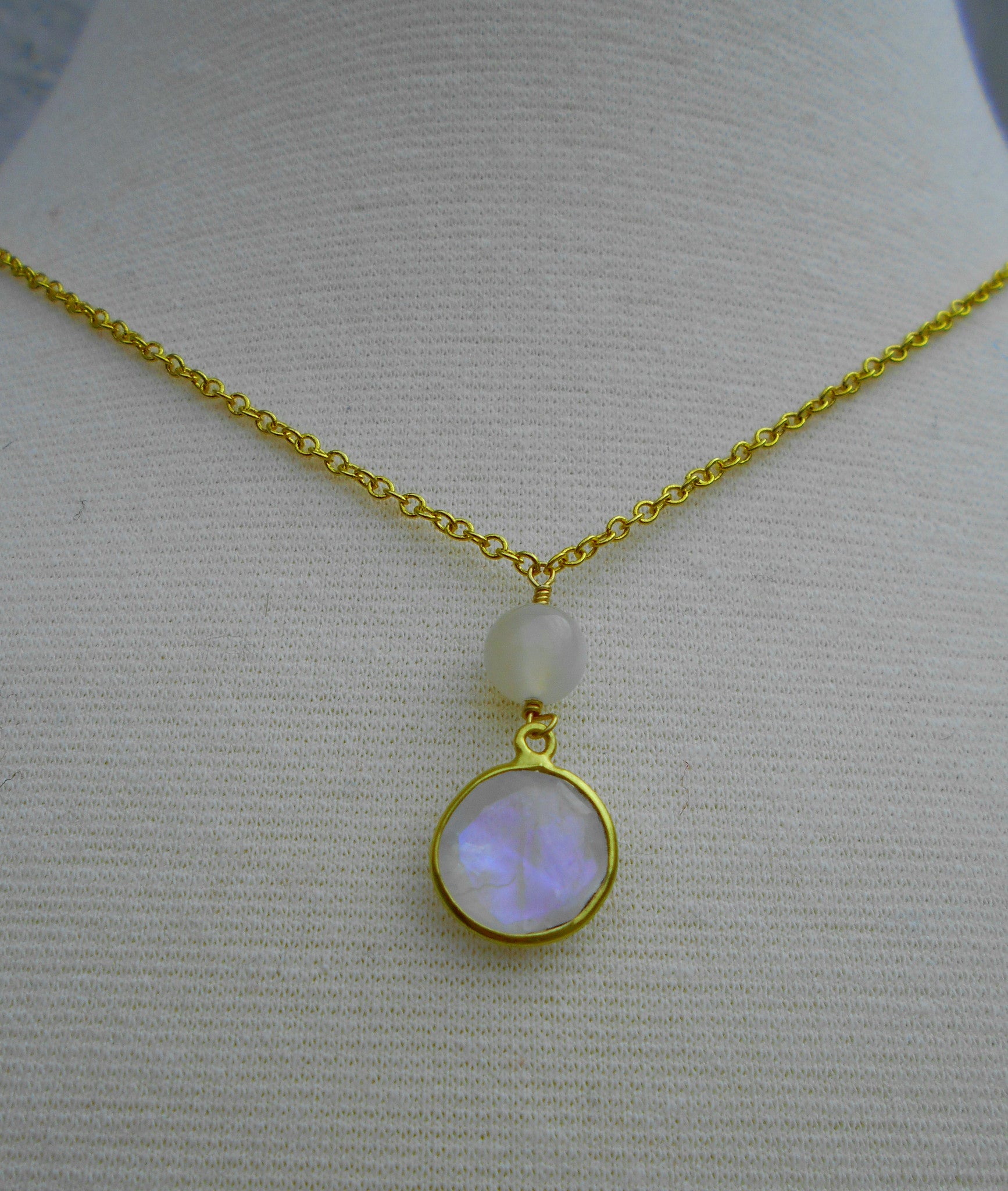 MOONSTONE BEZEL NECKLACE WITH GOLD CHAIN-NECKLACES-JipsiJunk-JipsiJunk
