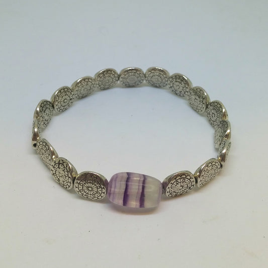 FLUORITE NUGGET AND TIBETAN COIN STRETCH BRACELET-BRACELETS-JipsiJunk-JipsiJunk