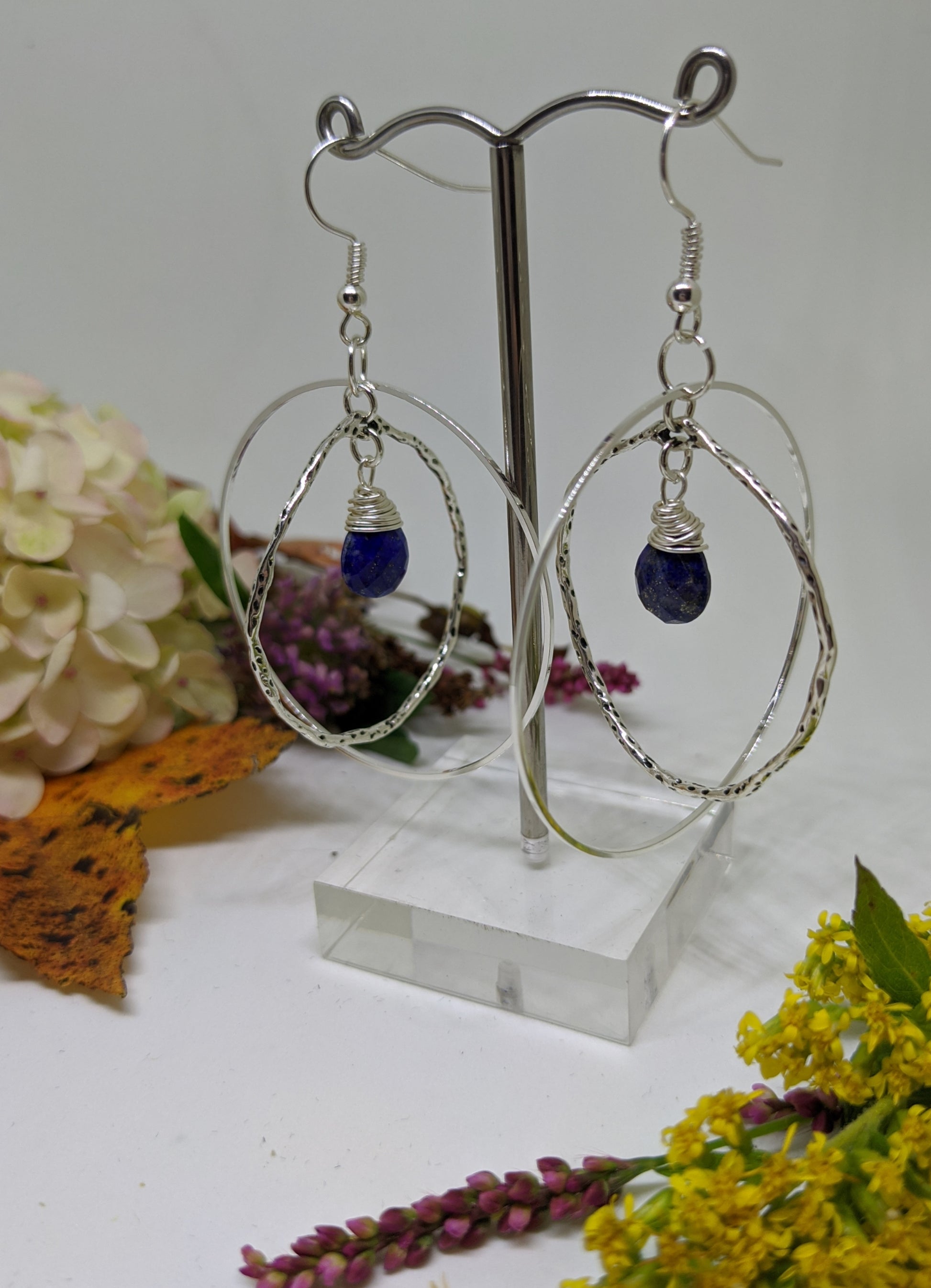 ORBITAL LAPIS LAZULI DROP HOOPS-EARRINGS-Jipsi Junk-JipsiJunk