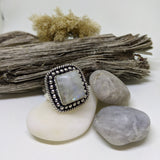 DOTTED SQUARE CUT RAINBOW MOONSTONE RING IN STERLING SILVER-RING-Jipsi Junk-JipsiJunk