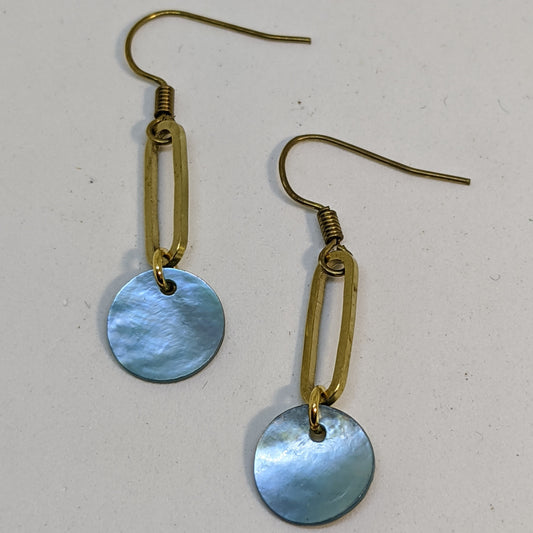 TINY BLUE SHELL AND BRASS EARRINGS-jipsijunk-JipsiJunk-JipsiJunk