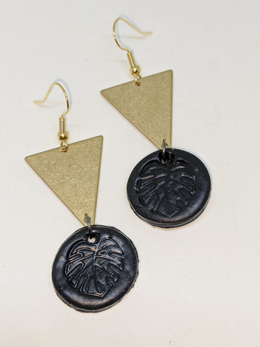 BLACK MONSTERA BRASS EARRINGS-EARRINGS-Jipsi Junk-JipsiJunk