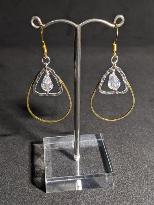 MIXED METAL LAYERED DROP EARRINGS WITH AURA CRYSTAL DROPS-EARRINGS-JipsiJunk-JipsiJunk