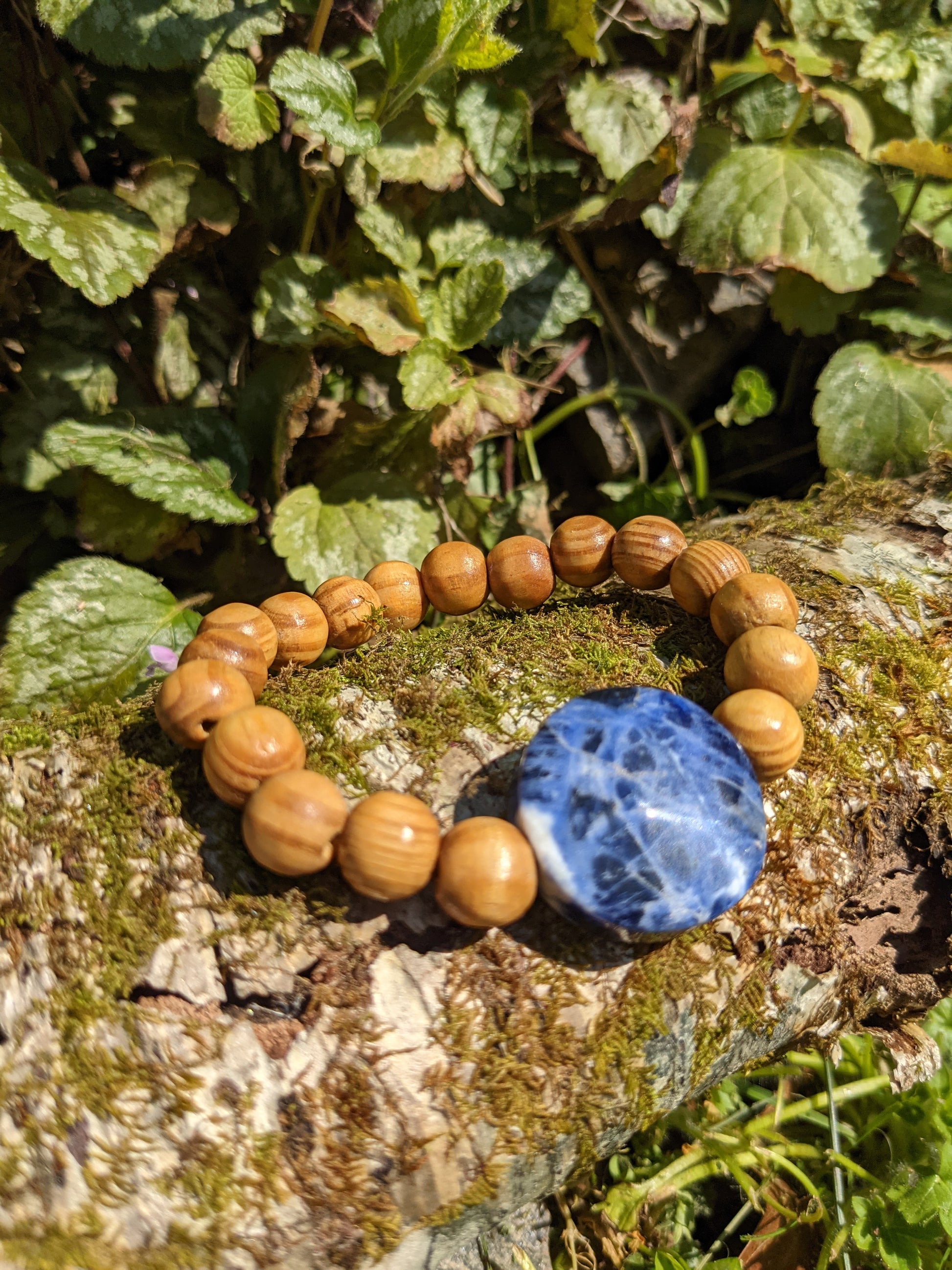 MAPLEWOOD STRETCH BRACELET WITH SODALITE COIN FOCAL-BRACELETS-Jipsi Junk-JipsiJunk