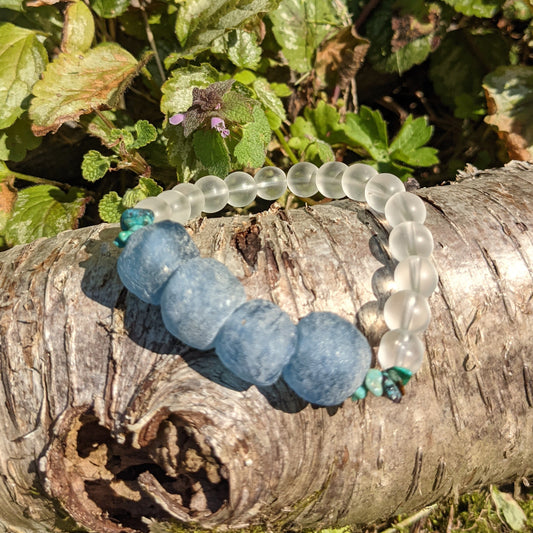 AFRICAN RECYCLED GLASS AND TURQUOISE STRETCH BRACELET-BRACELETS-Jipsi Junk-JipsiJunk