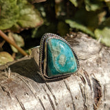 WIDE BANDED SHARK FIN SHAPED RUSSIAN AMAZONITE RING IN STERLING SILVER-RINGS-Jipsi Junk-JipsiJunk