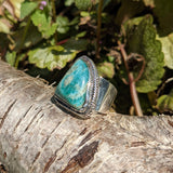 WIDE BANDED SHARK FIN SHAPED RUSSIAN AMAZONITE RING IN STERLING SILVER-RINGS-Jipsi Junk-JipsiJunk