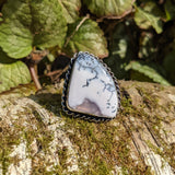 DENDRITIC OPAL FREEFORM RING IN STERLING SILVER WITH BRAIDED BEZEL-RINGS-Jipsi Junk-JipsiJunk