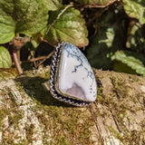 DENDRITIC OPAL FREEFORM RING IN STERLING SILVER WITH BRAIDED BEZEL-RINGS-Jipsi Junk-JipsiJunk