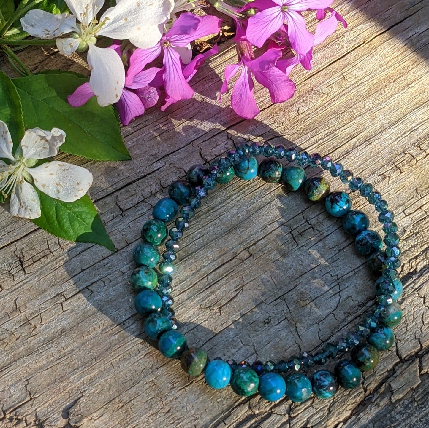 CHRYSOCOLLA AND BLUE MERMAID CRYSTAL STACKING STRETCH BRACELETS-BRACELETS-Jipsi Junk-JipsiJunk