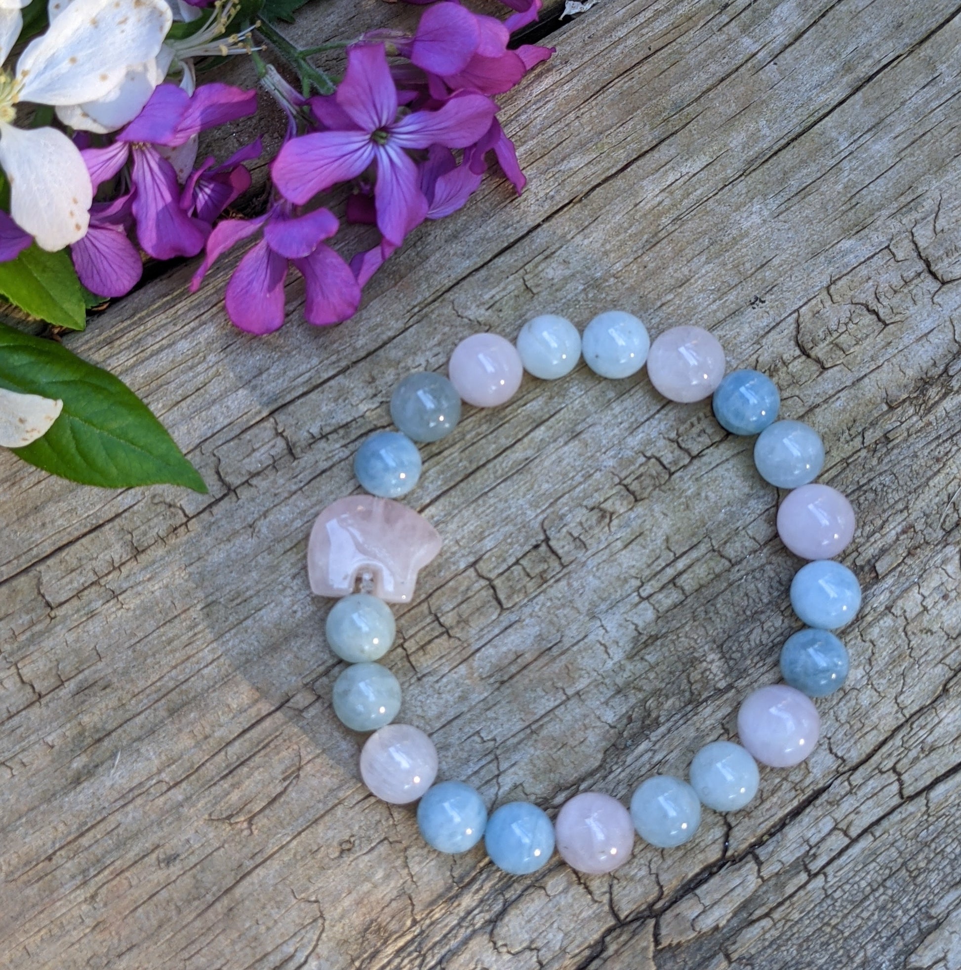 MAMA BEAR BRACELET WITH AQUAMARINE, KUNZITE AND ROSE QUARTZ-BRACELETS-Jipsi Junk-JipsiJunk