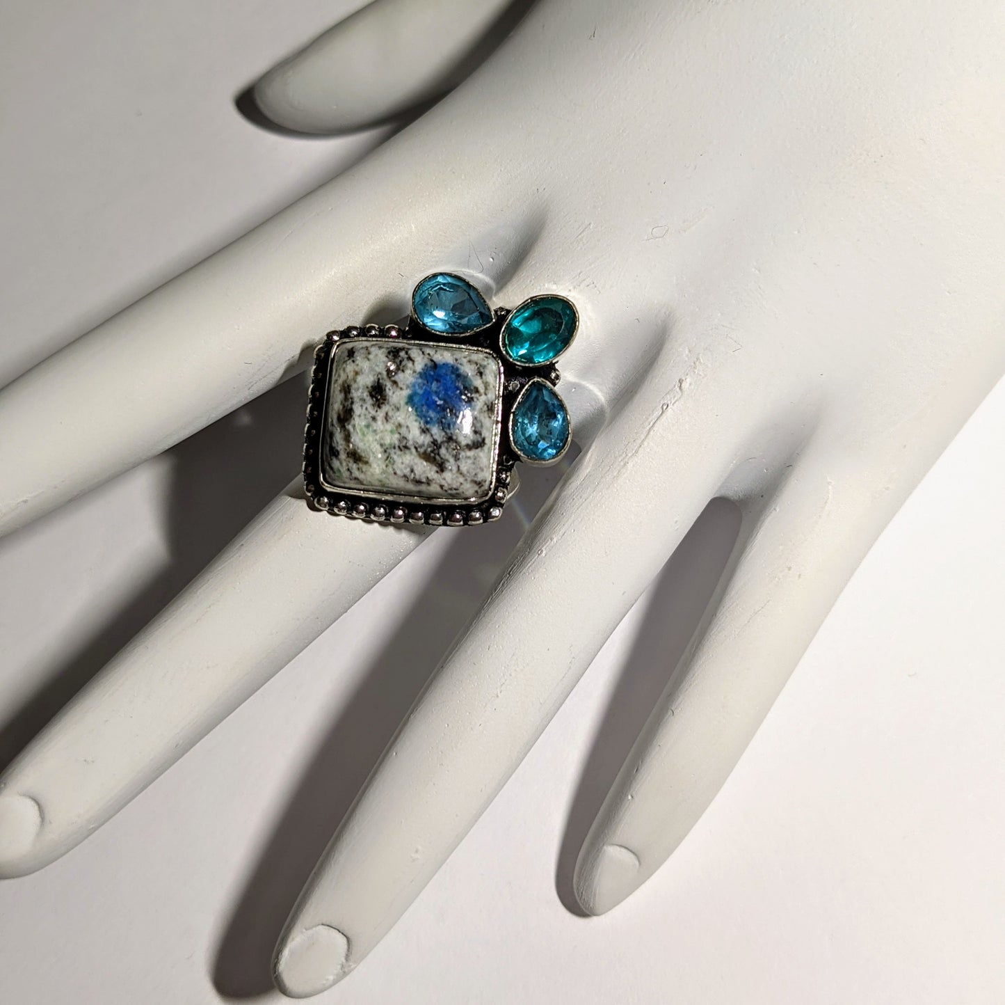 ETHNIC STYLE K2, AZURITE, AND BLUE TOPAZ RING IN STERLING SILVER-RINGS-Jipsi Junk-JipsiJunk