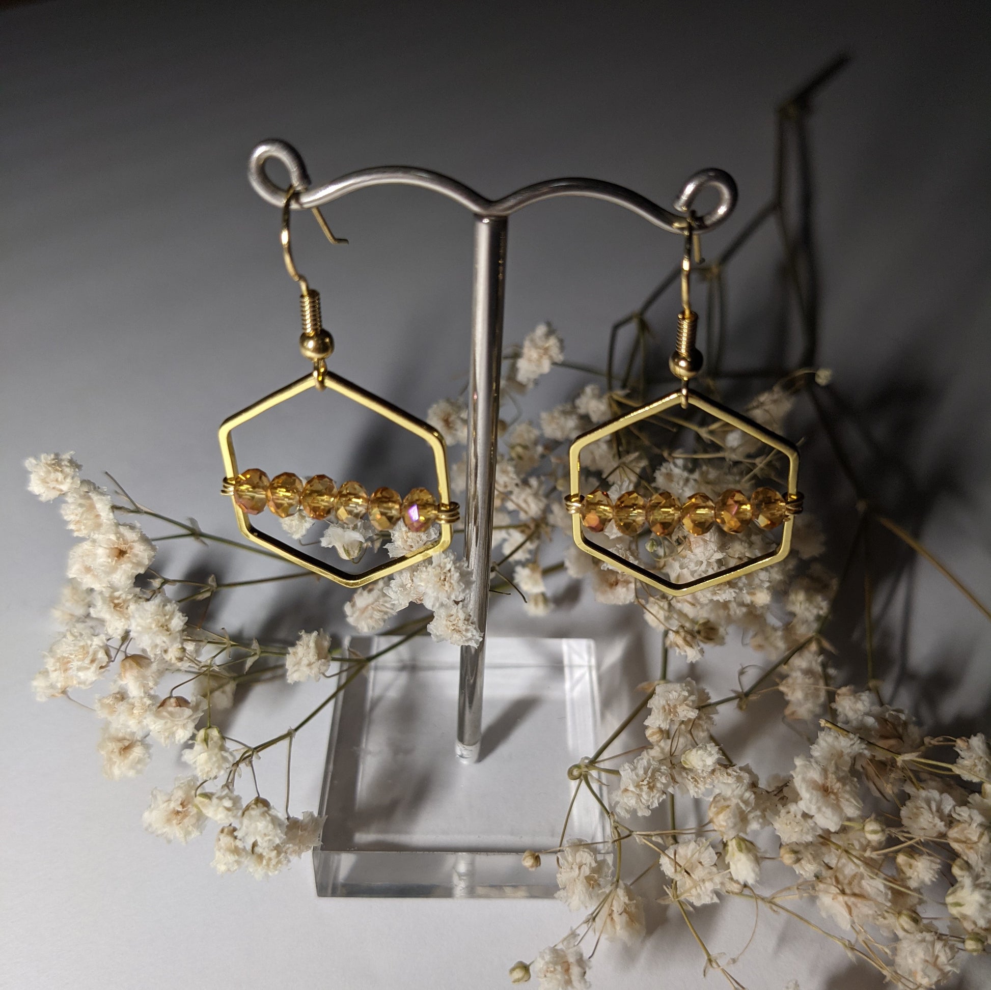 SUNKISSED CRYSTAL HEXAGON EARRINGS-EARRINGS-Jipsi Junk-JipsiJunk