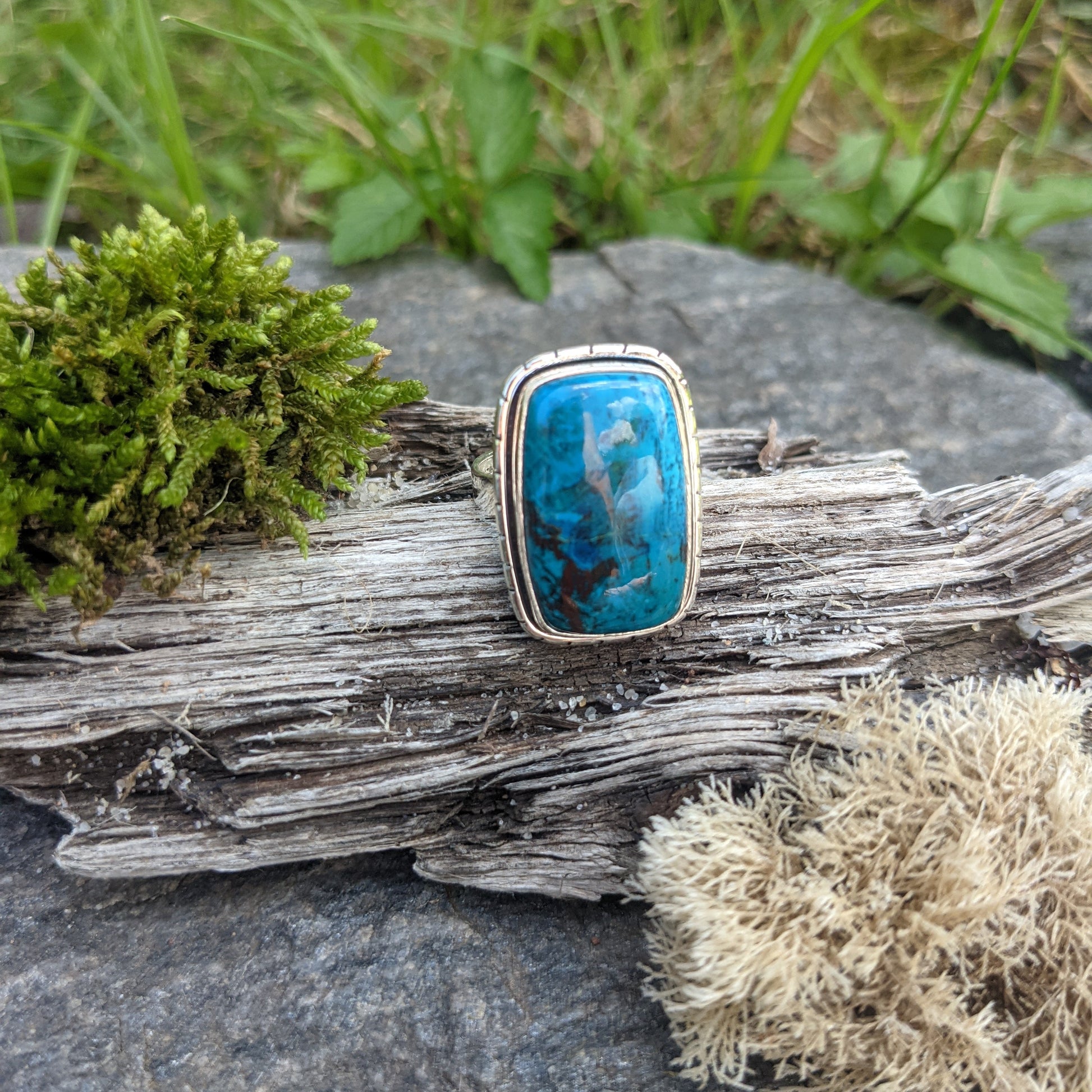 RECTANGULAR CHRYSOCOLLA RING IN STERLING SILVER-RINGS-Jipsi Junk-JipsiJunk