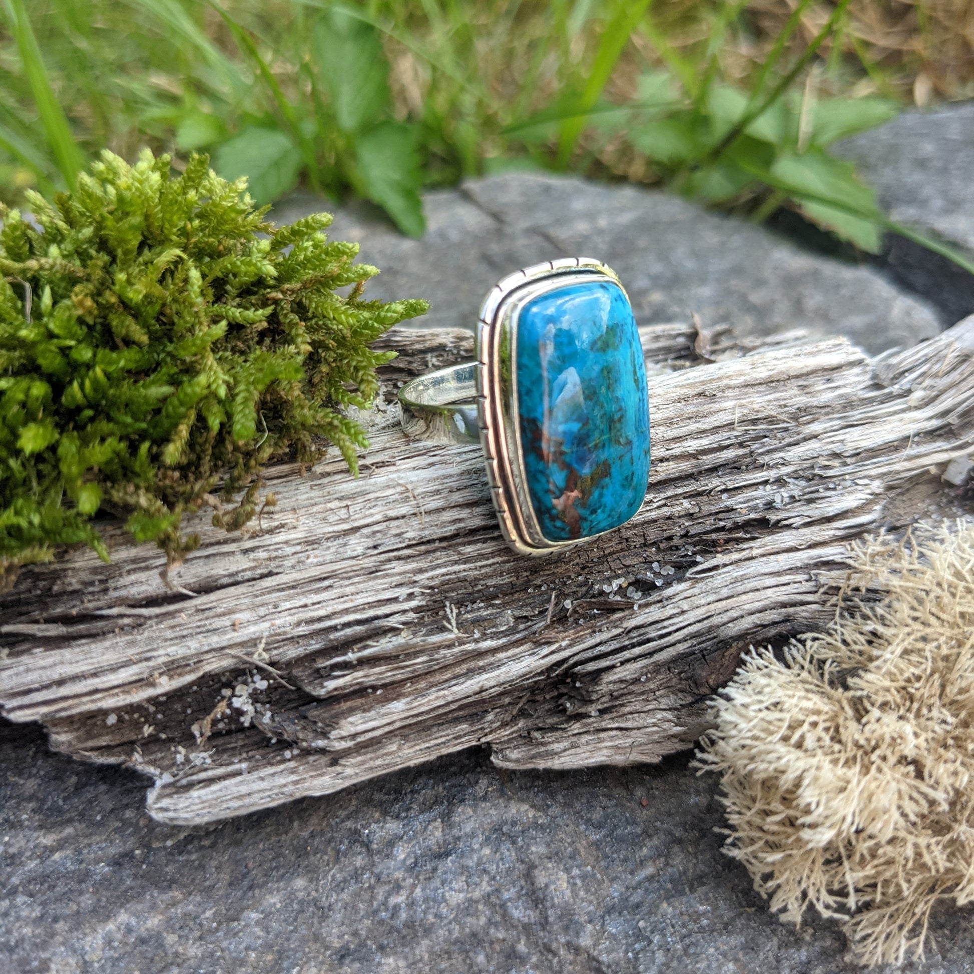 RECTANGULAR CHRYSOCOLLA RING IN STERLING SILVER-RINGS-Jipsi Junk-JipsiJunk
