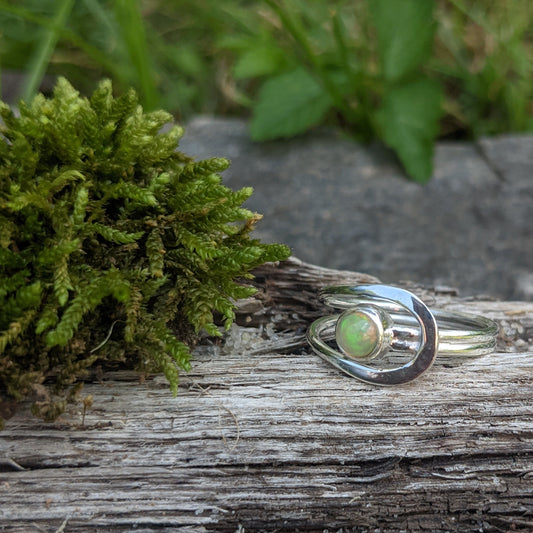 ETHIOPIAN OPAL HORSESHOE RING IN STERLING SILVER-Jewelry-JipsiJunk-JipsiJunk