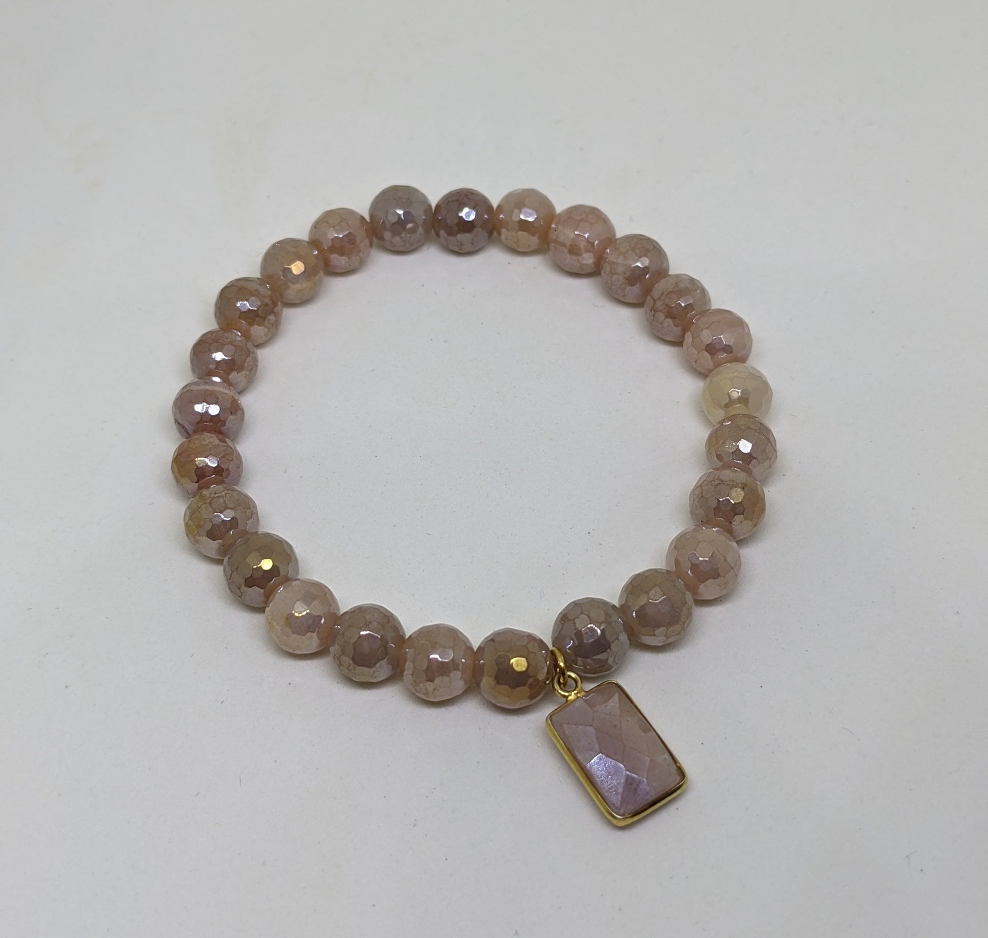 AB MOONSTONE STRETCH BRACELET WITH GOLD PLATED BEZEL CHARM-BRACELETS-Jipsi Junk-JipsiJunk