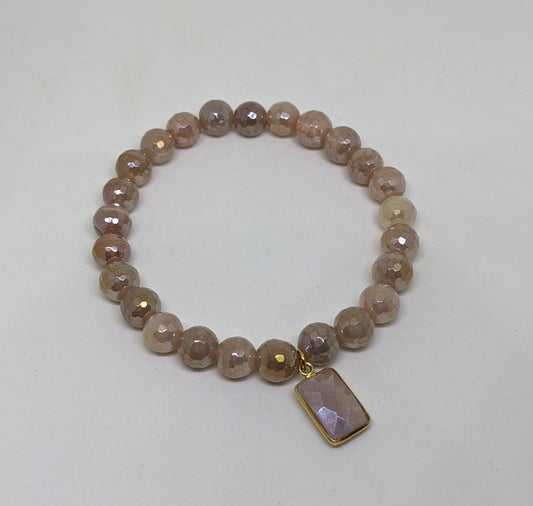 AB MOONSTONE STRETCH BRACELET WITH GOLD PLATED BEZEL CHARM-BRACELETS-Jipsi Junk-JipsiJunk