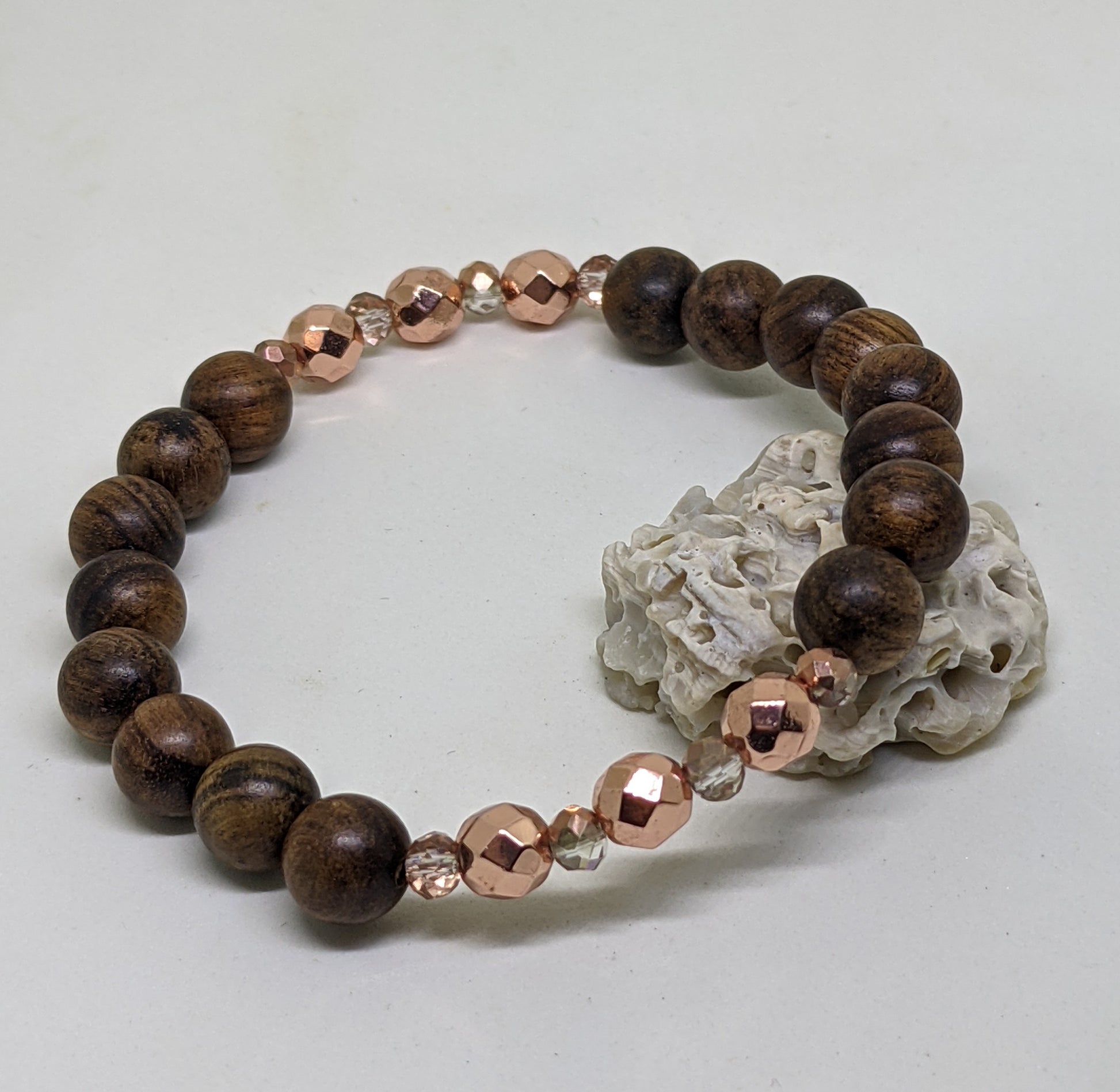 ROSEWOOD AND ROSE GOLD STRETCH BRACELET-BRACELETS-Jipsi Junk-JipsiJunk