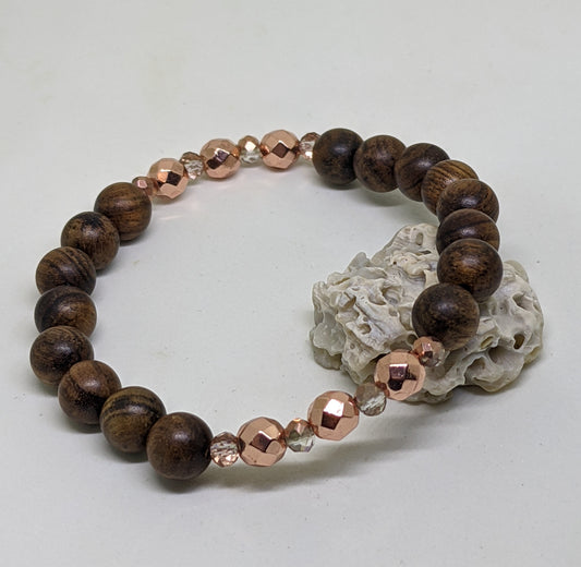 ROSEWOOD AND ROSE GOLD STRETCH BRACELET-BRACELETS-Jipsi Junk-JipsiJunk