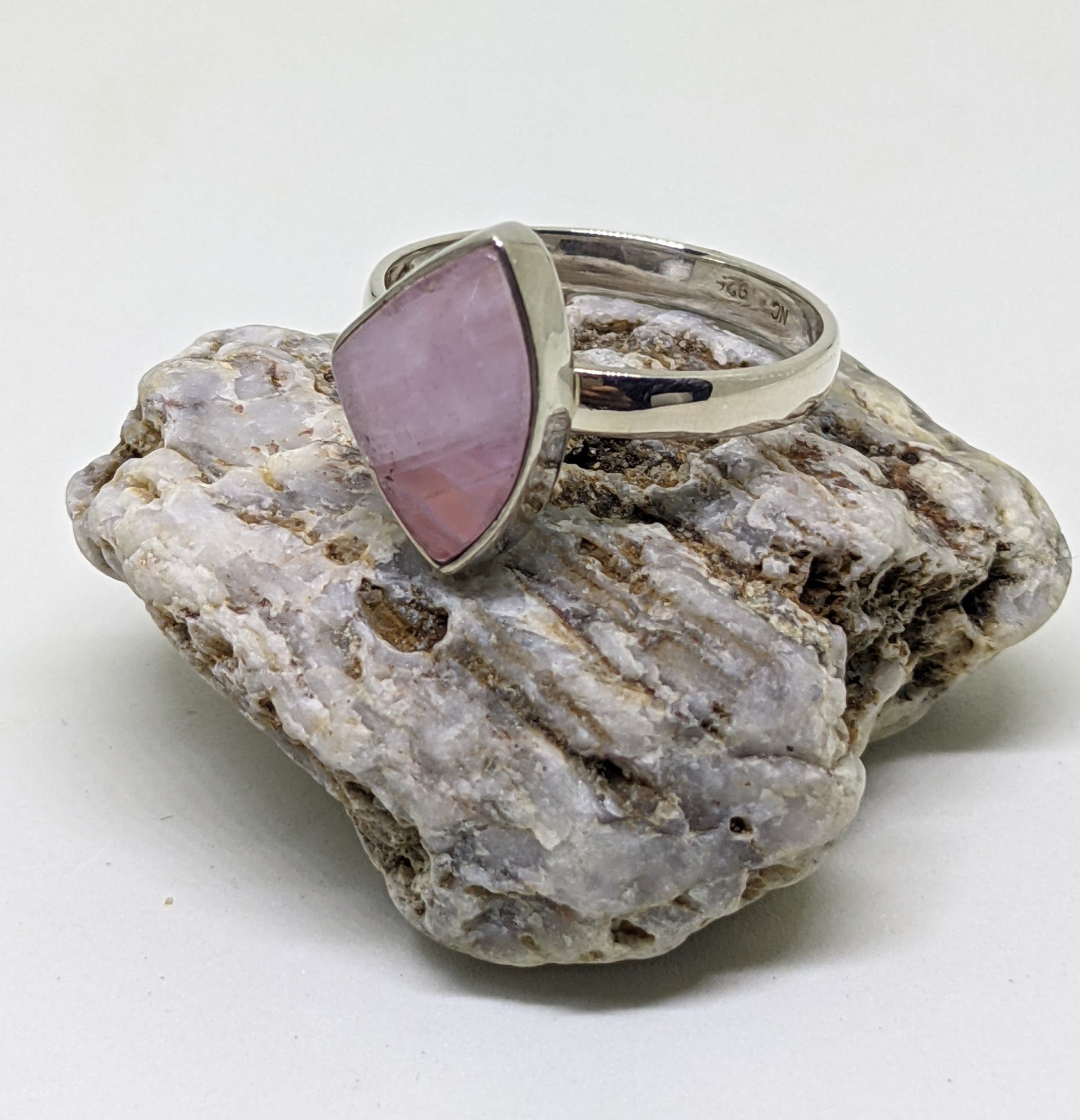 IRREGULAR SHAPED PINK RAINBOW MOONSTONE RING IN STERLING SILVER-RINGS-Jipsi Junk-JipsiJunk