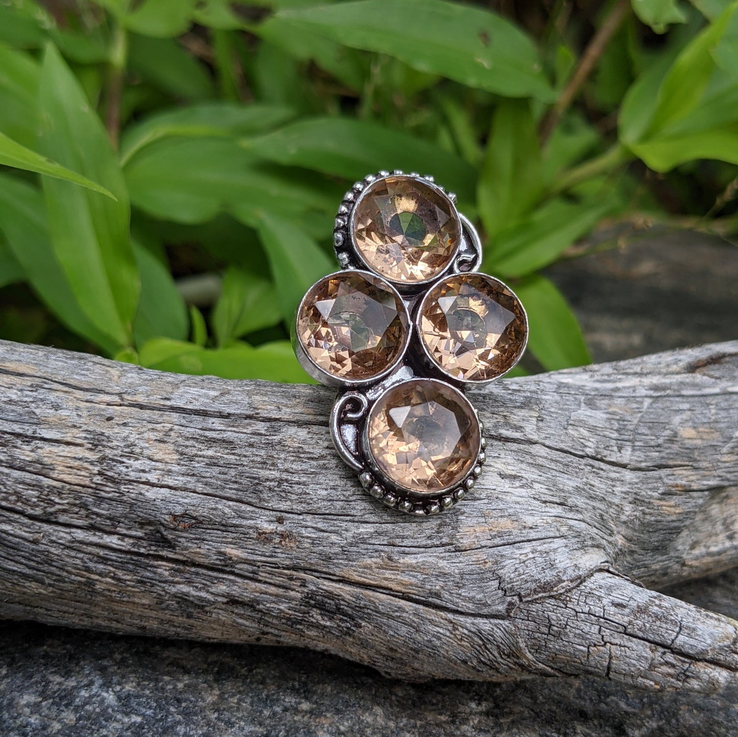 QUADRUPLE MORGANITE STATEMENT RING IN STERLING SILVER-RINGS-Jipsi Junk-JipsiJunk