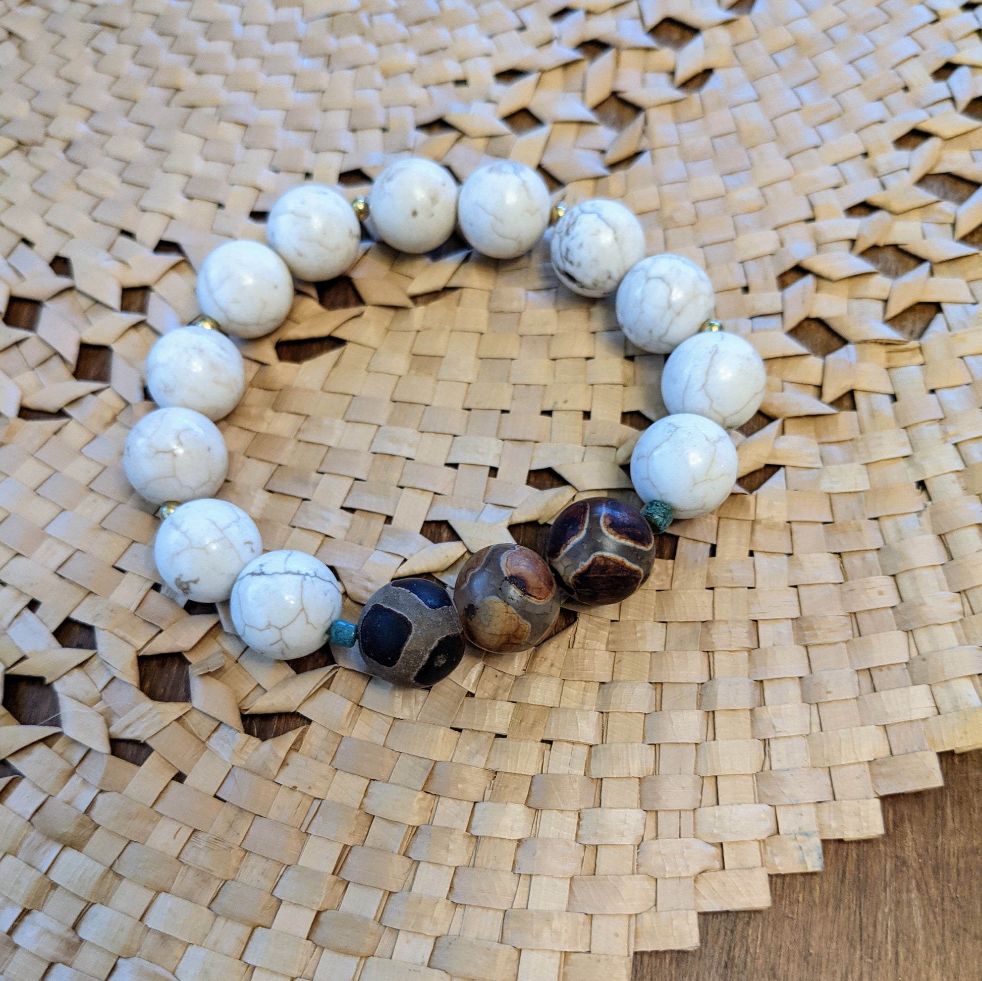 WHITE MAGNESITE AND GIRAFFE AGATE BRACELET-BRACELETS-JipsiJunk-JipsiJunk