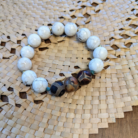 WHITE MAGNESITE AND GIRAFFE AGATE BRACELET-BRACELETS-JipsiJunk-JipsiJunk