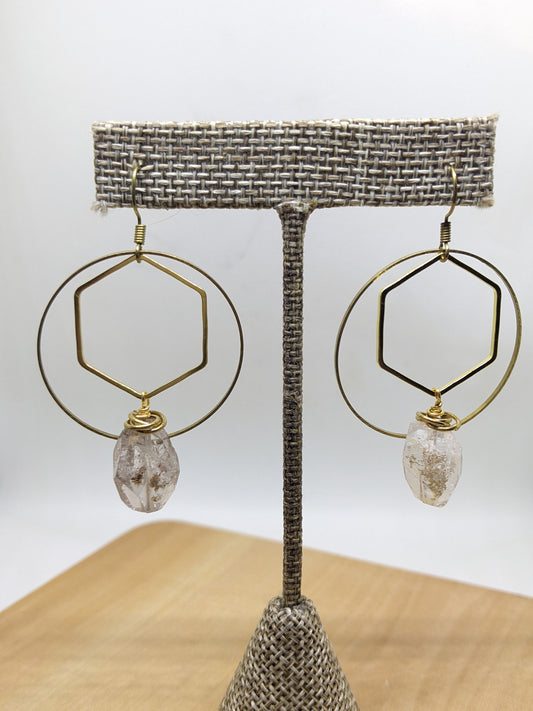 HEX HOOPS WITH NATURAL QUARTZ NUGGETS-Jewelry-JipsiJunk-JipsiJunk