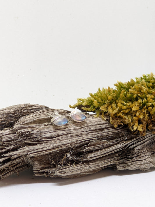 RAINBOW MOONSTONE MARQUIS STUDS IN STERLING SILVER-Jewelry-JipsiJunk-JipsiJunk