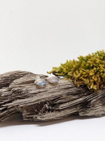 RAINBOW MOONSTONE MARQUIS STUDS IN STERLING SILVER-Jewelry-JipsiJunk-JipsiJunk