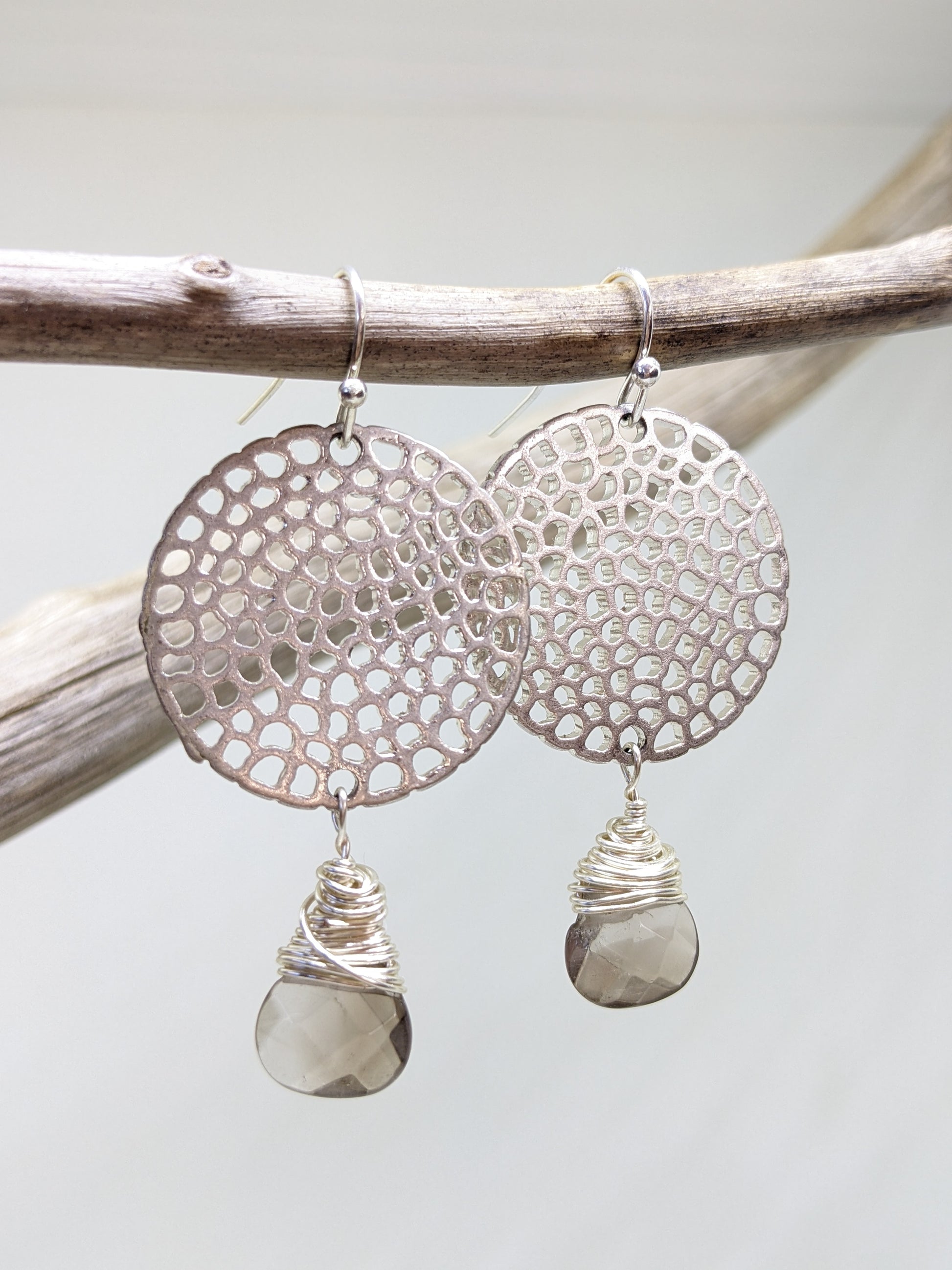 HAND WRAPPED SMOKY QUARTZ BRIOLETTE EARRINGS-EARRINGS-Jipsi Junk-JipsiJunk