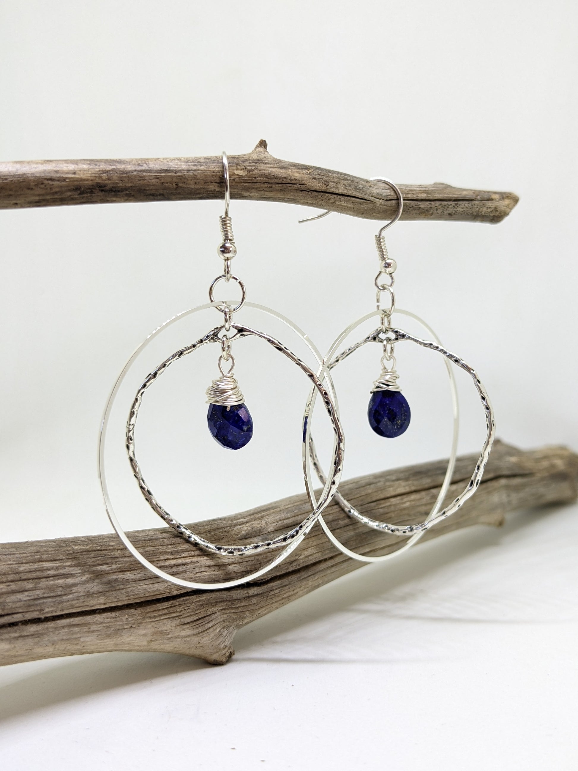 ORBITAL LAPIS LAZULI DROP HOOPS-EARRINGS-Jipsi Junk-JipsiJunk