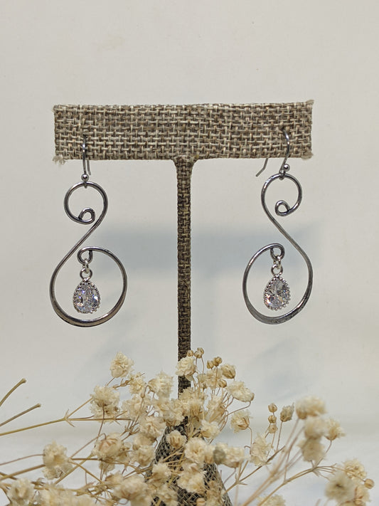 ELEGANT SPIRAL AND CUBIC ZIRCONIA TEARDROP EARRINGS-EARRINGS-JipsiJunk-JipsiJunk