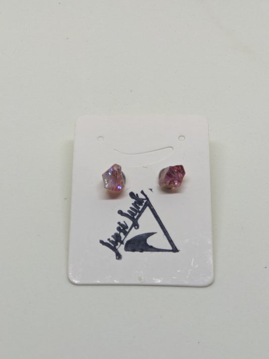 ELECTROPLATED PINK AGATE STUDS-Earrings-JipsiJunk-JipsiJunk