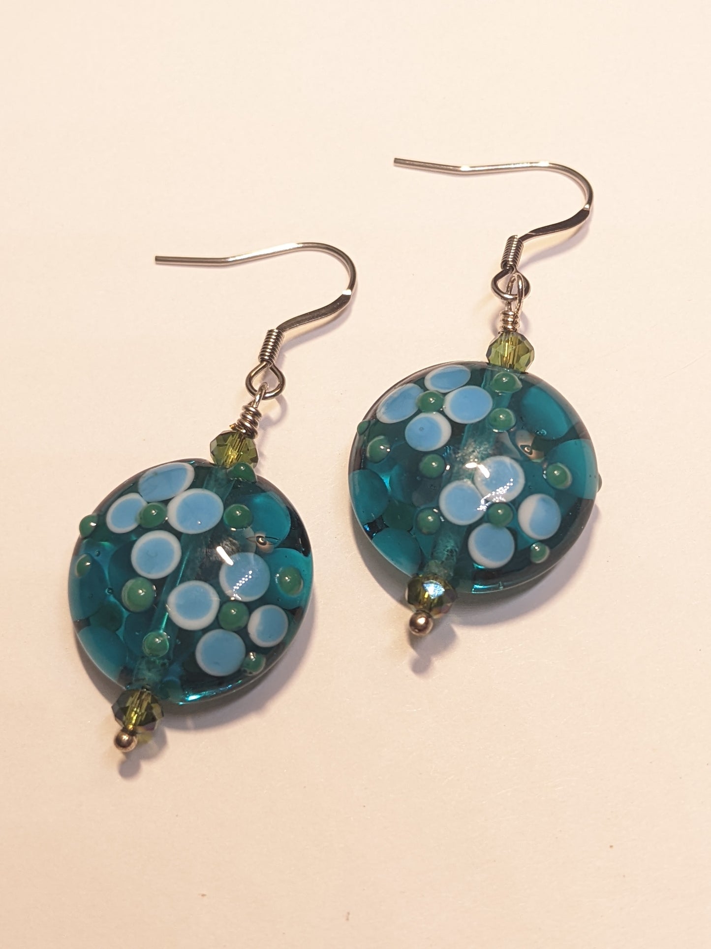 FLORAL BLUE MURANO GLASS COIN AND CRYSTAL EARRINGS-EARRINGS-JipsiJunk-JipsiJunk