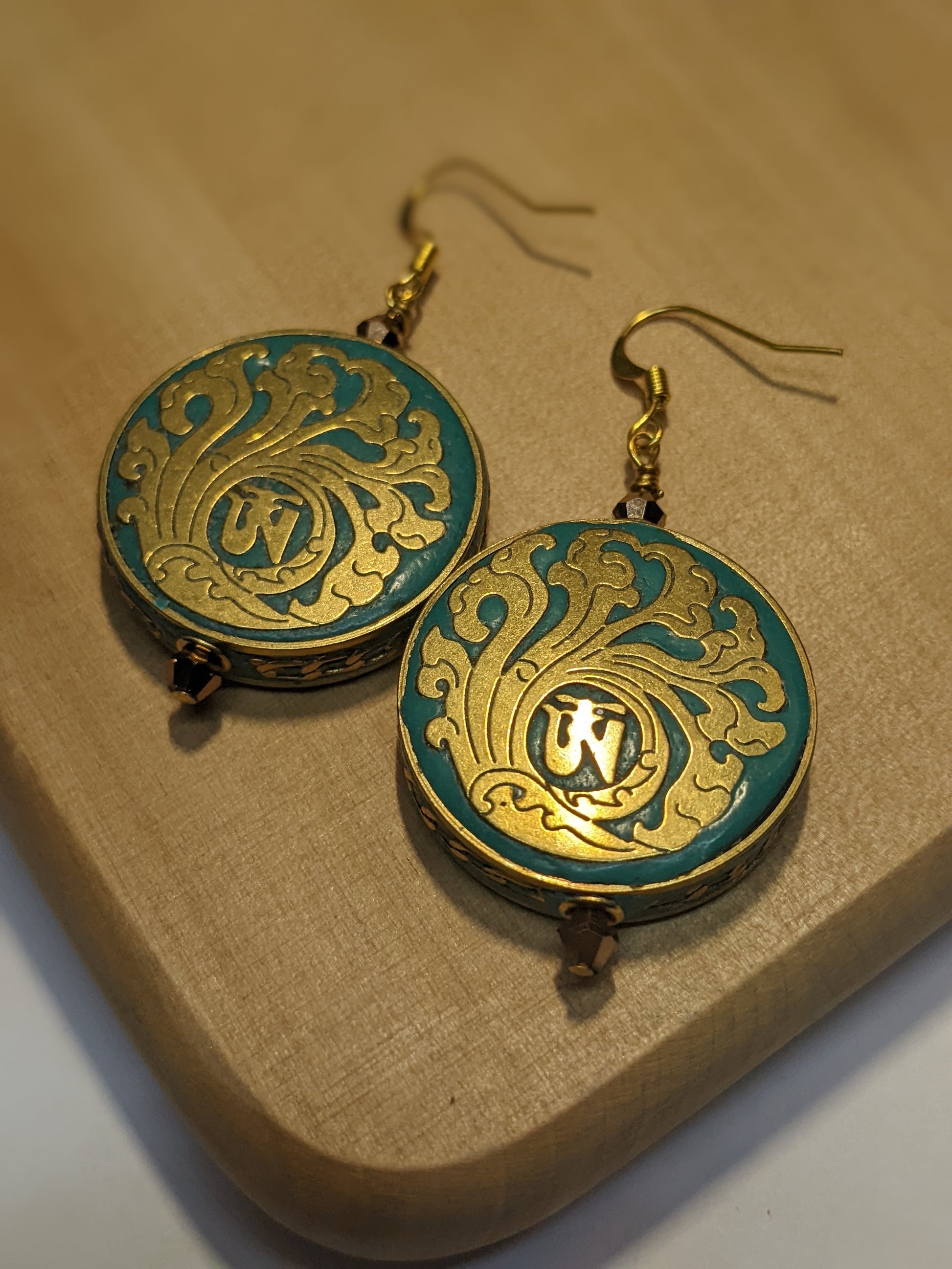 HANDMADE TIBETAN TURQUOISE WAVE COIN EARRINGS-EARRINGS-JipsiJunk-JipsiJunk