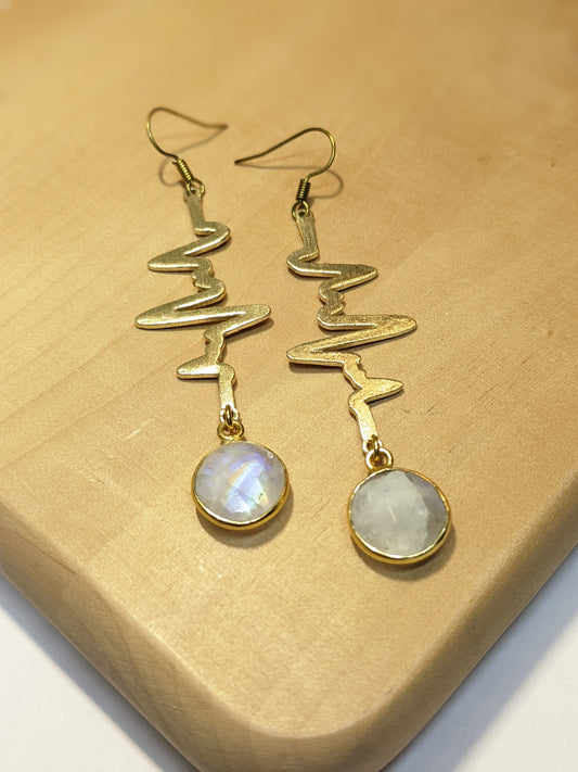 RAINBOW MOONSTONE HEARTBEAT EARRINGS-EARRINGS-Jipsi Junk-JipsiJunk