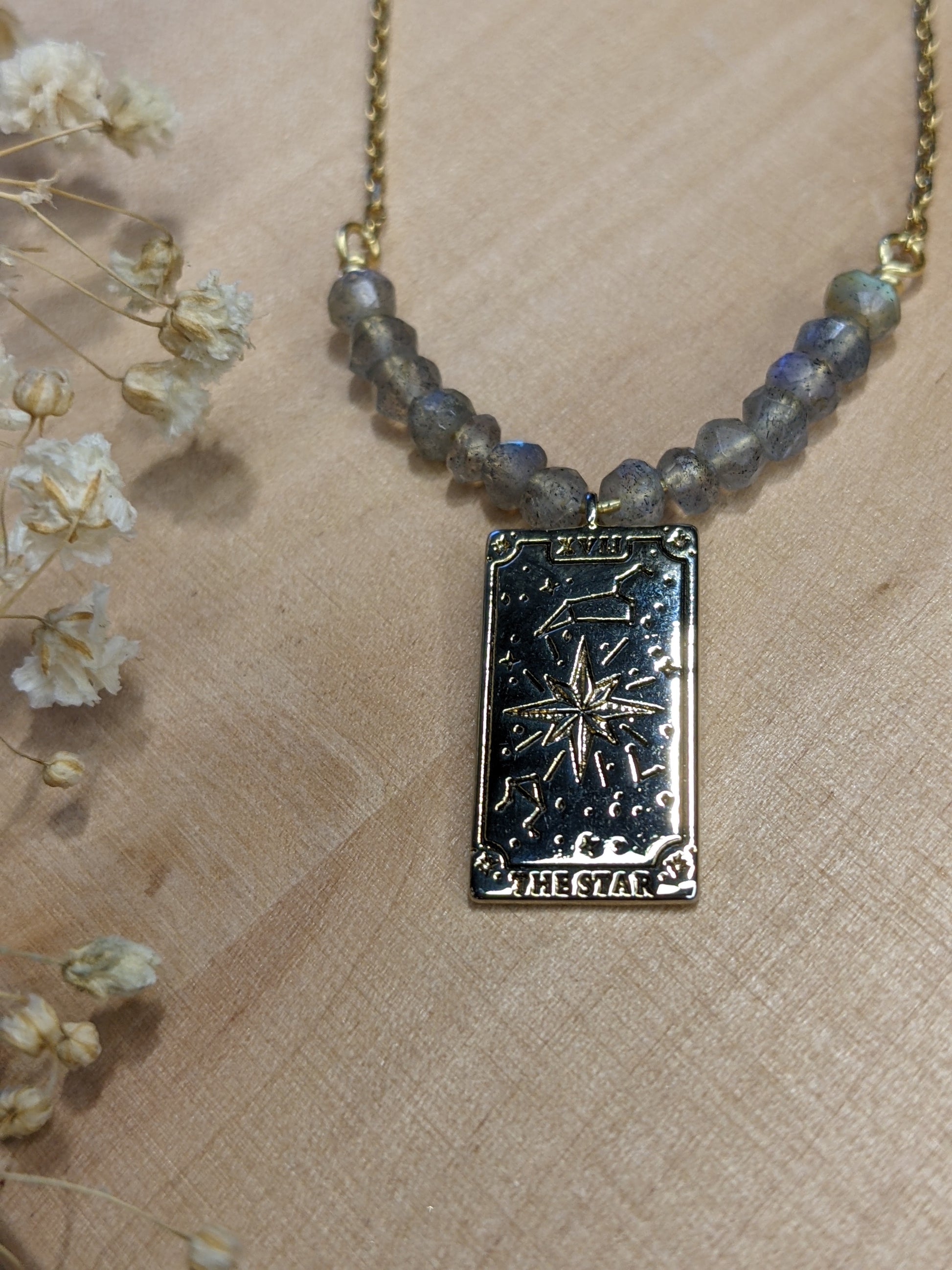 THE STAR TAROT CARD NECKLACE WITH LABRADORITE-Jewelry-JipsiJunk-JipsiJunk