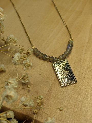 THE STAR TAROT CARD NECKLACE WITH LABRADORITE-Jewelry-JipsiJunk-JipsiJunk