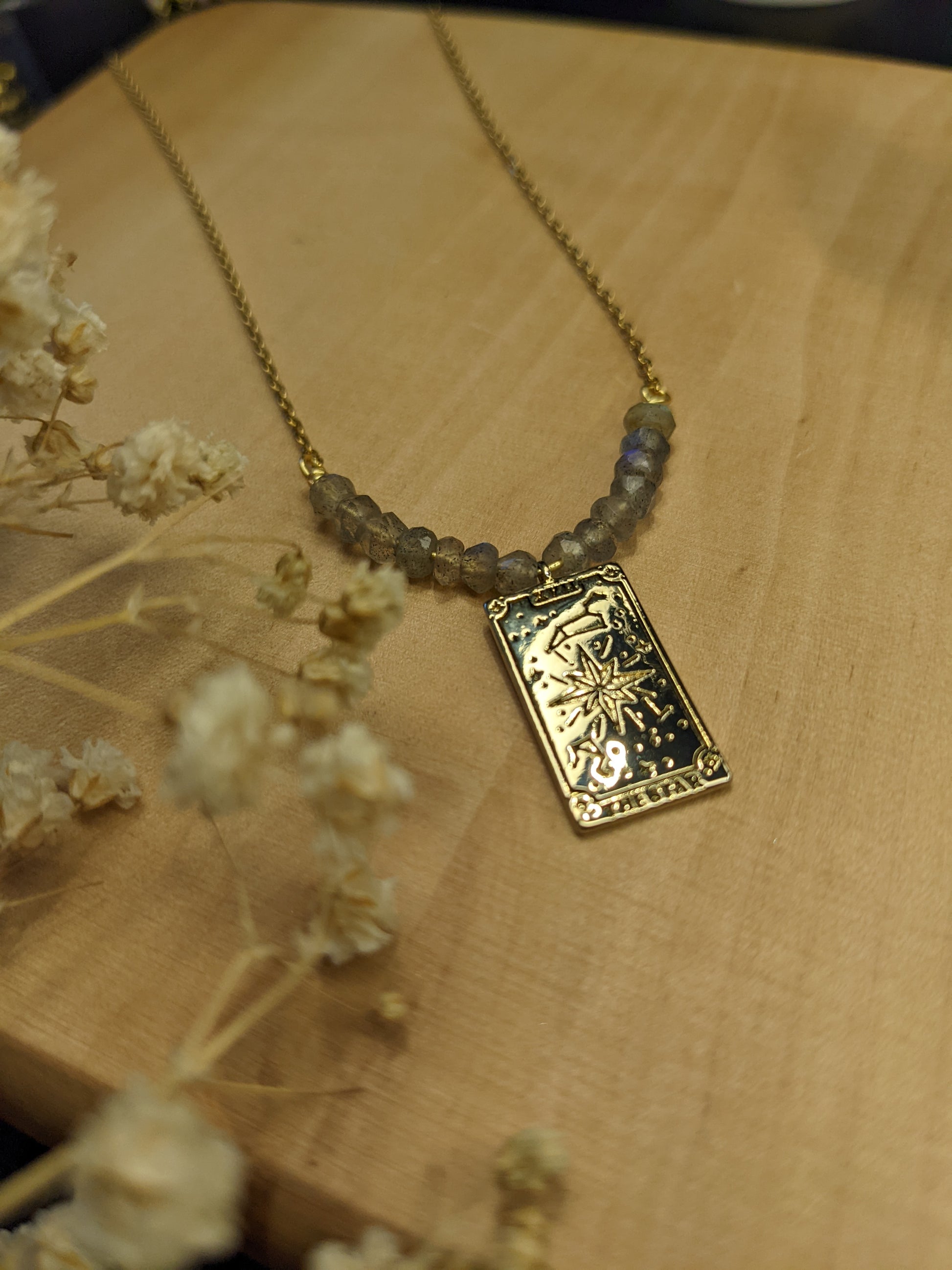 THE STAR TAROT CARD NECKLACE WITH LABRADORITE-Jewelry-JipsiJunk-JipsiJunk