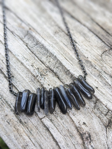 LABRADORITE CHIP BAR NECKLACE-Necklaces-Jipsi Junk-JipsiJunk