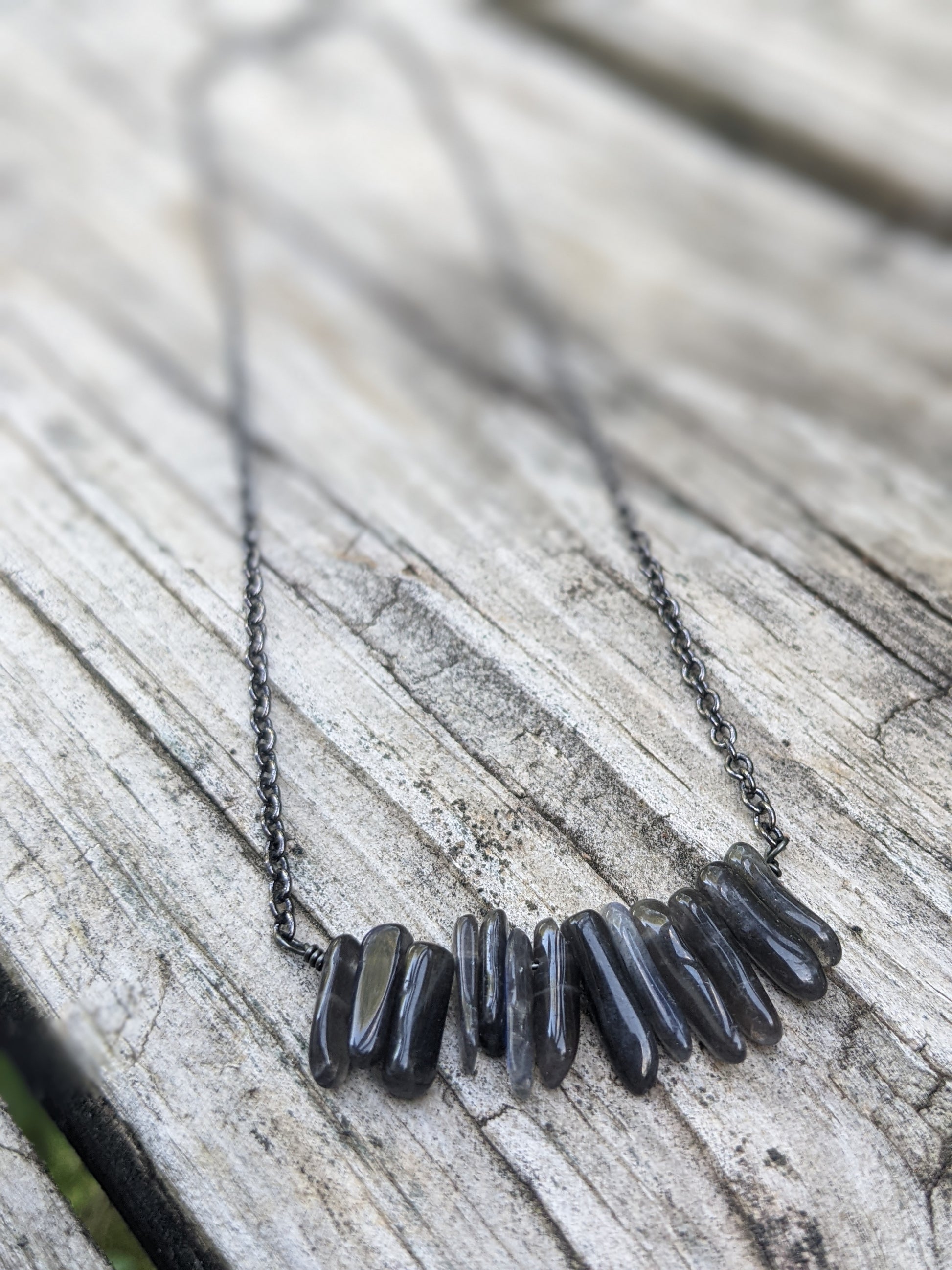 LABRADORITE CHIP BAR NECKLACE-Necklaces-Jipsi Junk-JipsiJunk