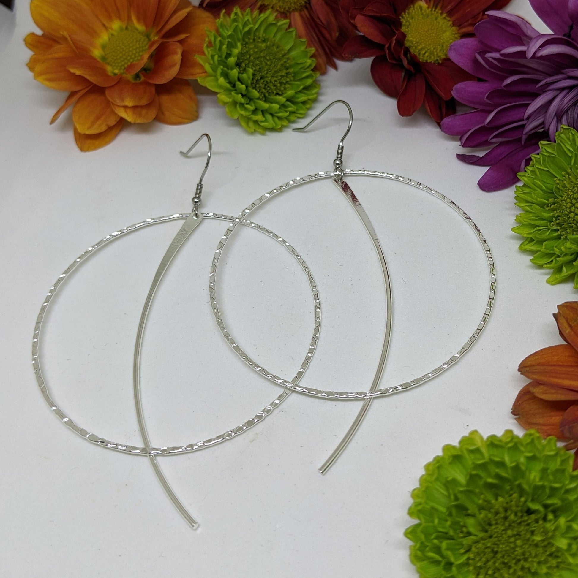 TEXTURED HOOPS WITH DANGLING CURVED BARS-Jipsi Junk-JipsiJunk