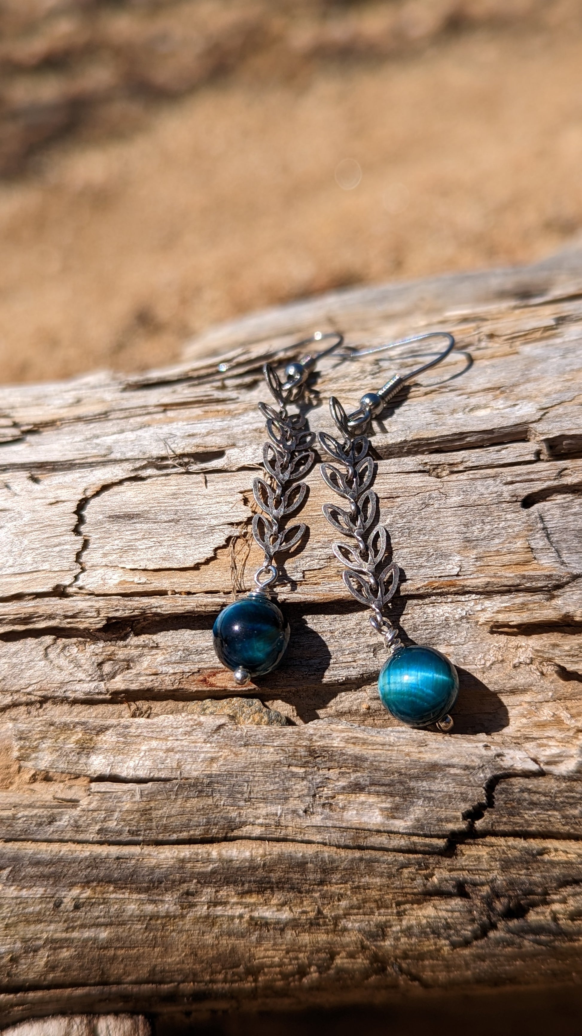 PETAL DROP BLUE TIGEREYE EARRINGS-Jipsi Junk-JipsiJunk