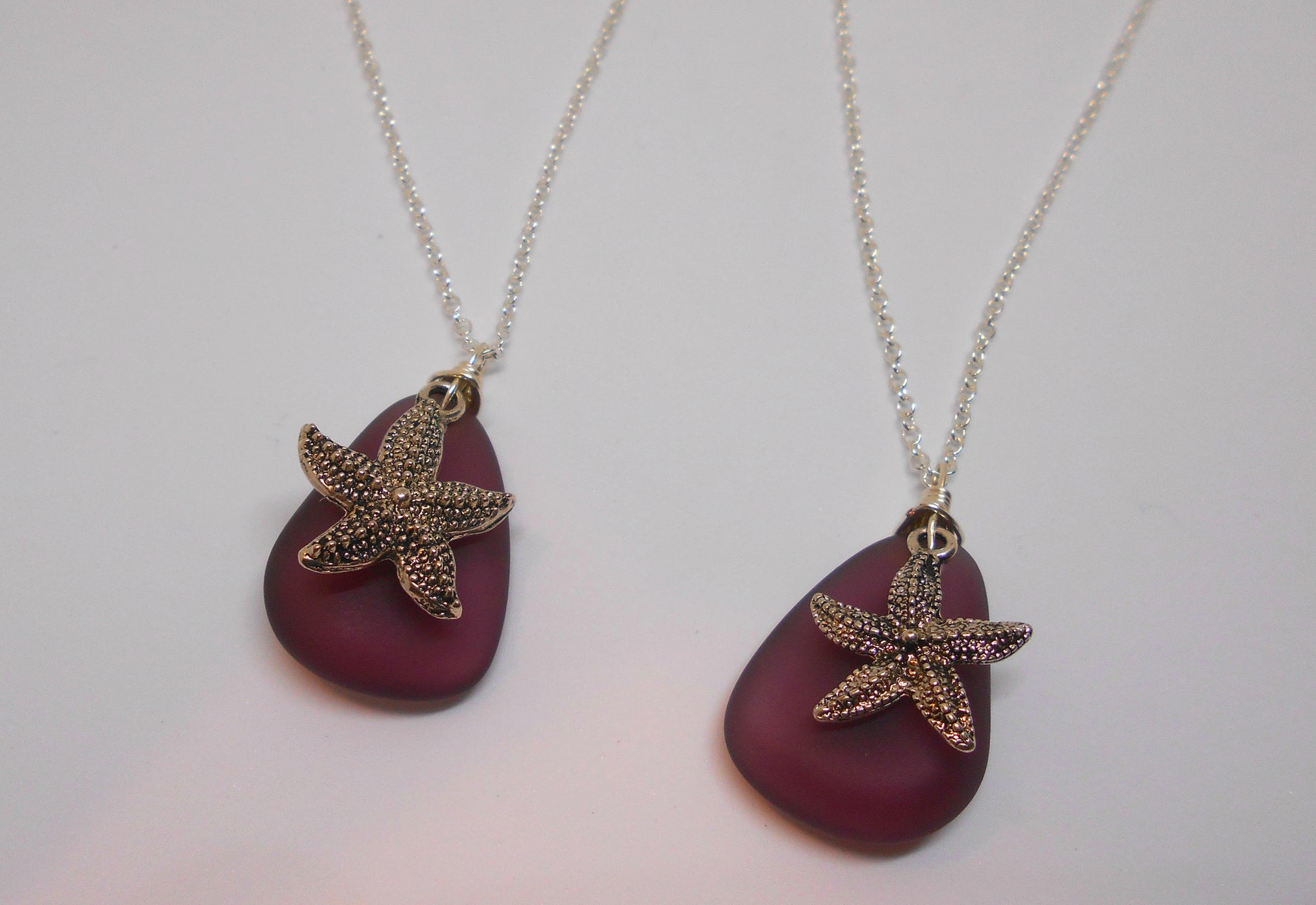 AMETHYST SEAGLASS AND STARFISH CHARM NECKLACE-NECKLACES-JipsiJunk-JipsiJunk