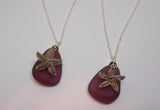AMETHYST SEAGLASS AND STARFISH CHARM NECKLACE-NECKLACES-JipsiJunk-JipsiJunk