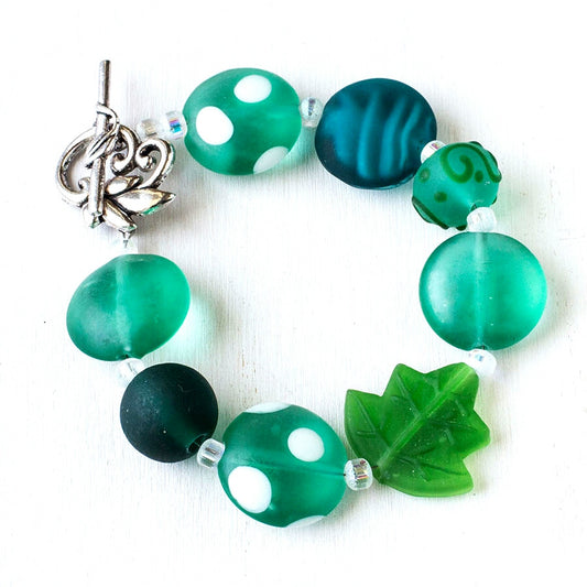 TEAL AND GREEN SPRING LEAF BRACELET-BRACELETS-Jipsi Junk-JipsiJunk